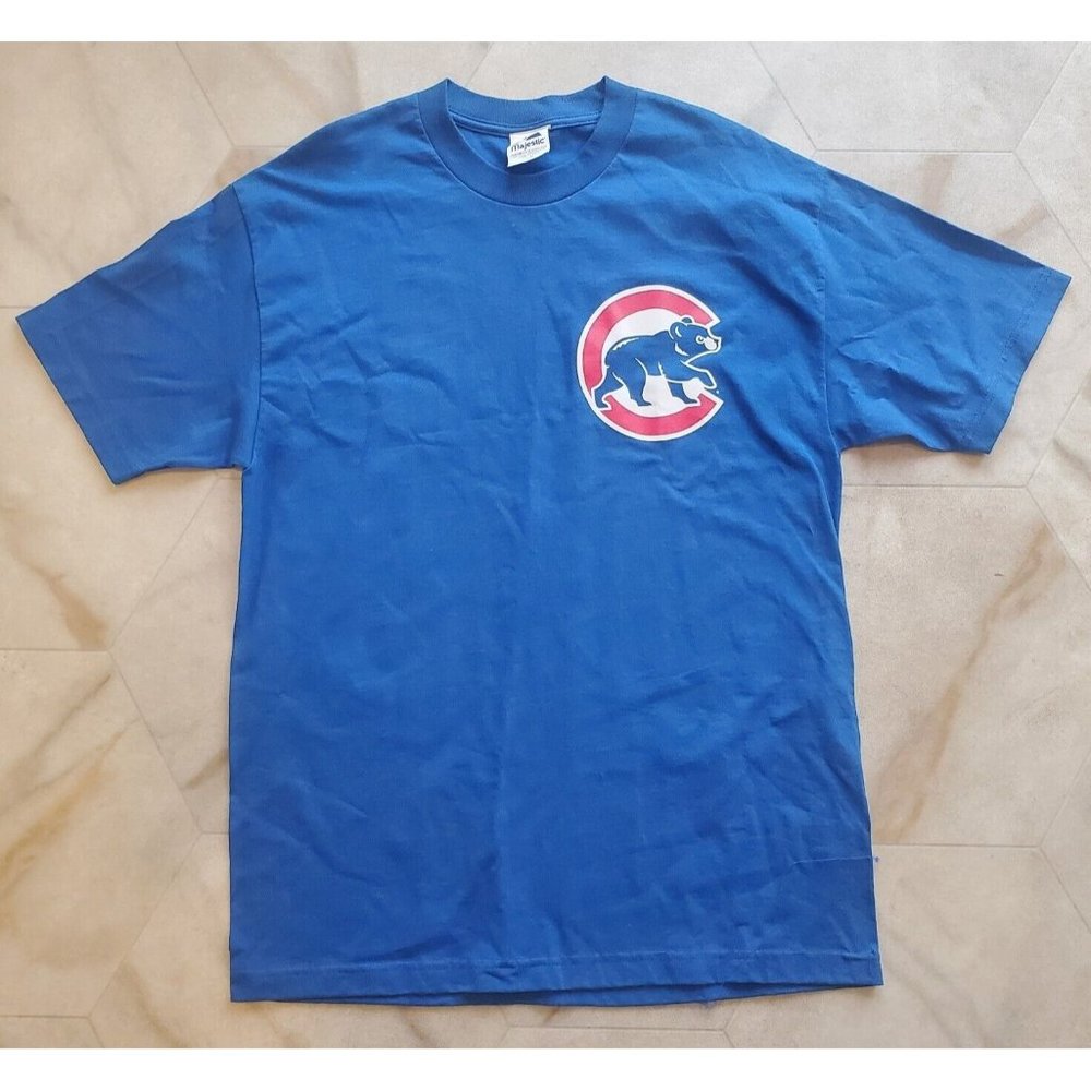CHICAGO CUBS Simple Chest Logo Majestic Tag Men's T-Shirt Size Large Tshirt